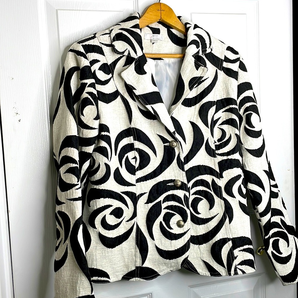 erin by erin london brocade lined blazer black white women’s size large